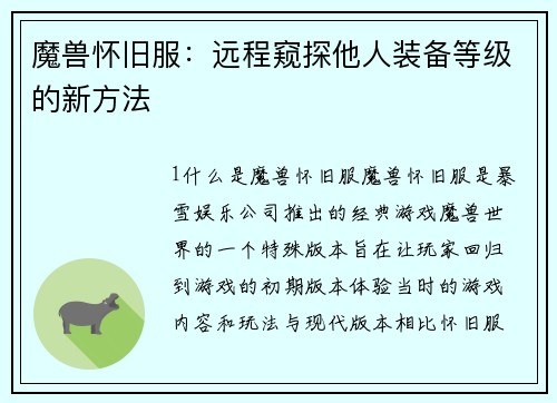 魔兽怀旧服:远程窥探他人装备等级的新方法
